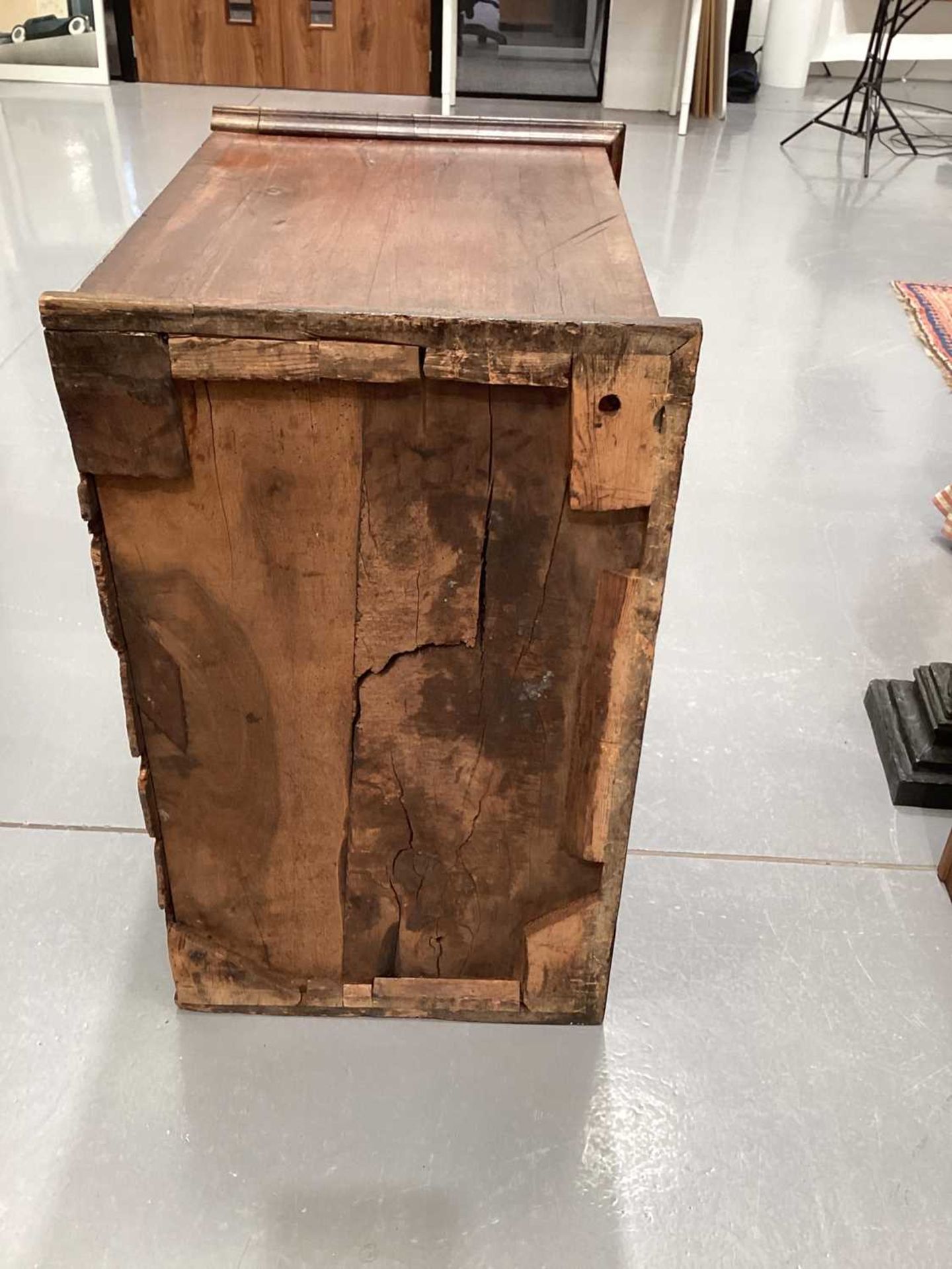 A 17th-century and later figured walnut chest on stand, the upper section with quarter veneered top  - Image 11 of 22