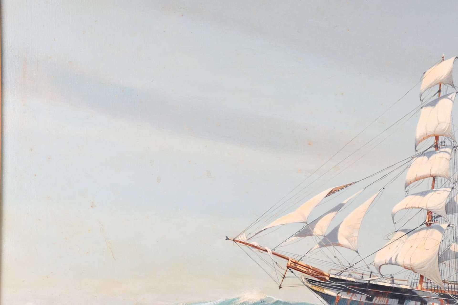 David Brackman (1932-2008), a three-masted sailing ship at sea, oil on canvas, signed to lower left  - Image 4 of 7