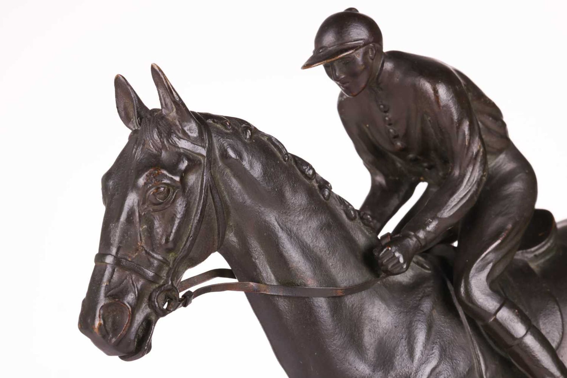Roger De Minvielle (1897-1987) French, a patinated bronze study of a racehorse and jockey, signed to - Image 6 of 7