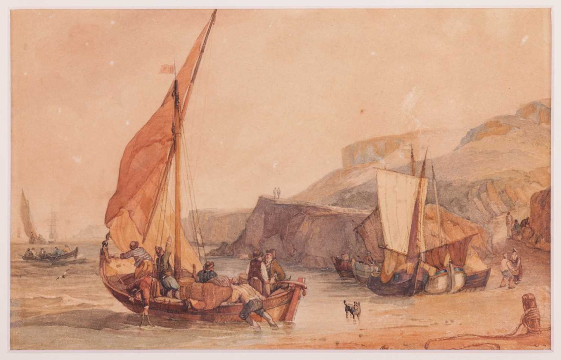 Samuel Owen (1768 - 1857), Fishing Boats Off a Rocky Shore, signed 'S. Owen' (lower left), watercolo - Bild 3 aus 4