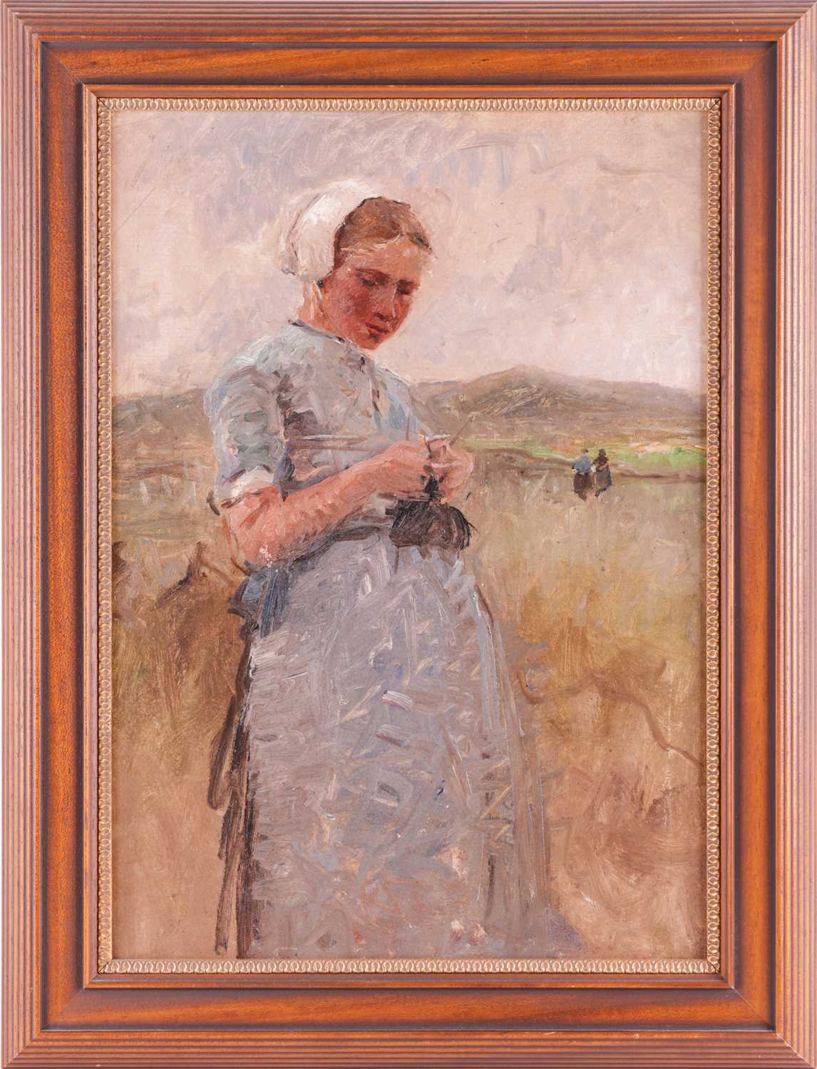 German Grobe (German, 1857-1938), A pregnant woman knitting outdoors, unsigned, numbered 31 (lower l - Image 2 of 8