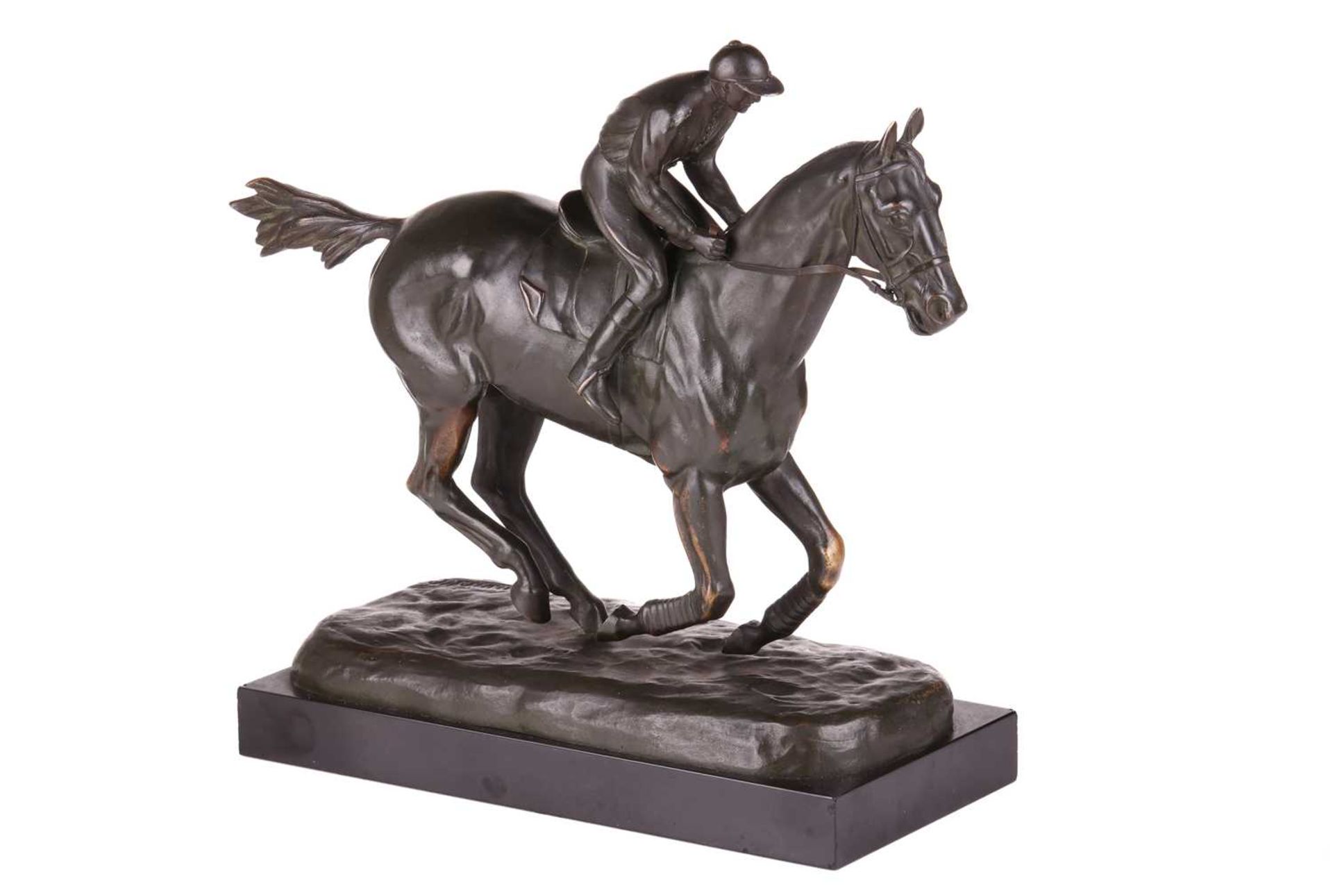 Roger De Minvielle (1897-1987) French, a patinated bronze study of a racehorse and jockey, signed to - Image 2 of 7