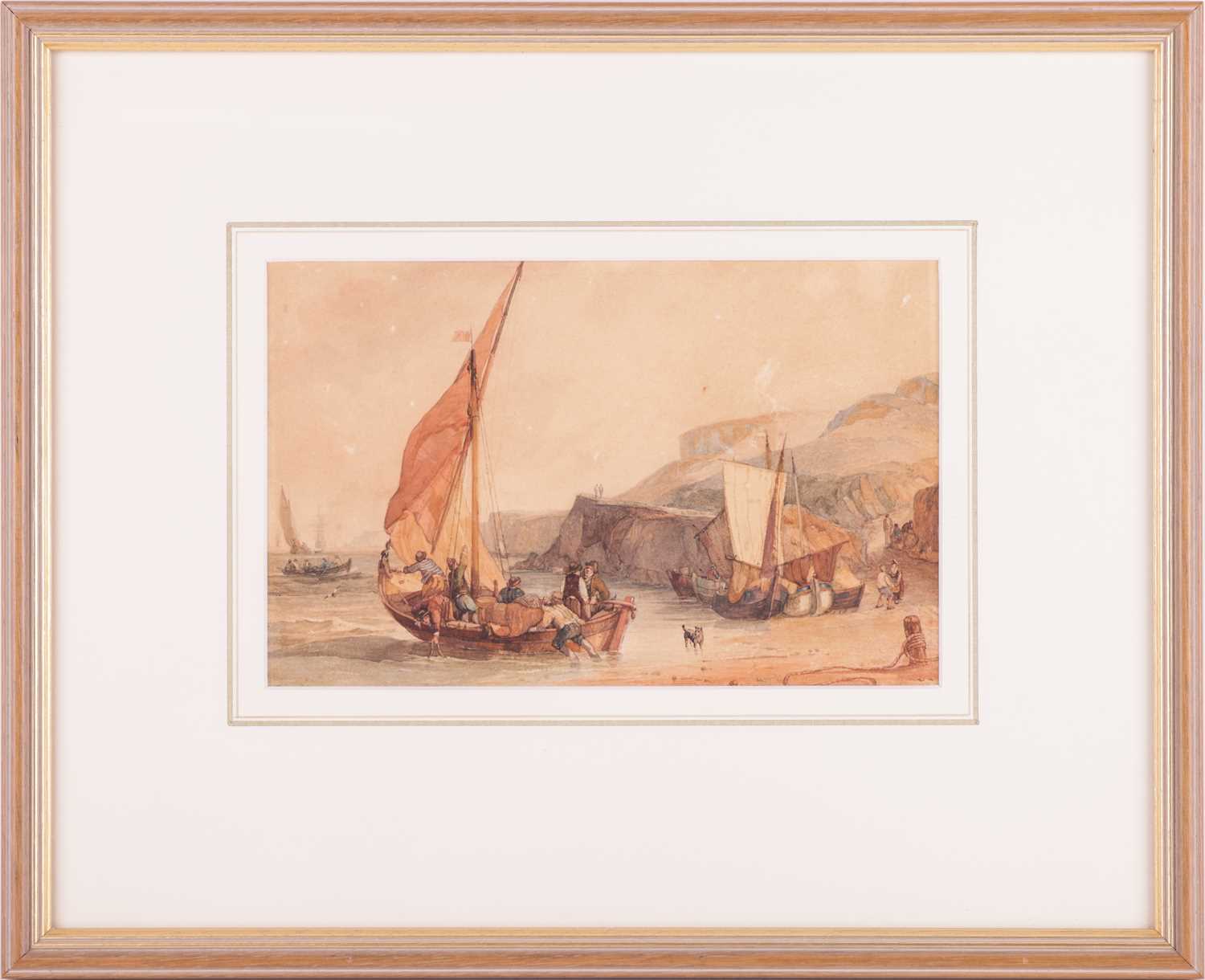 Samuel Owen (1768 - 1857), Fishing Boats Off a Rocky Shore, signed 'S. Owen' (lower left), watercolo - Image 2 of 4