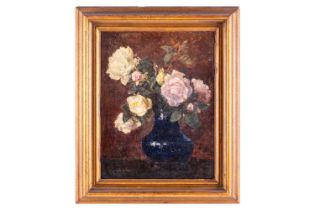 German Grobe (German, 1857-1938), still life of flowers in a blue vase, signed 'German Grobe' (lower