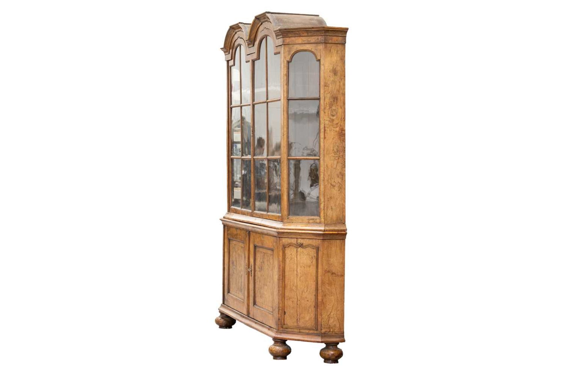 An early 18th-century style figured walnut double domed Dutch "Delft" canted display cabinet, early  - Image 2 of 10