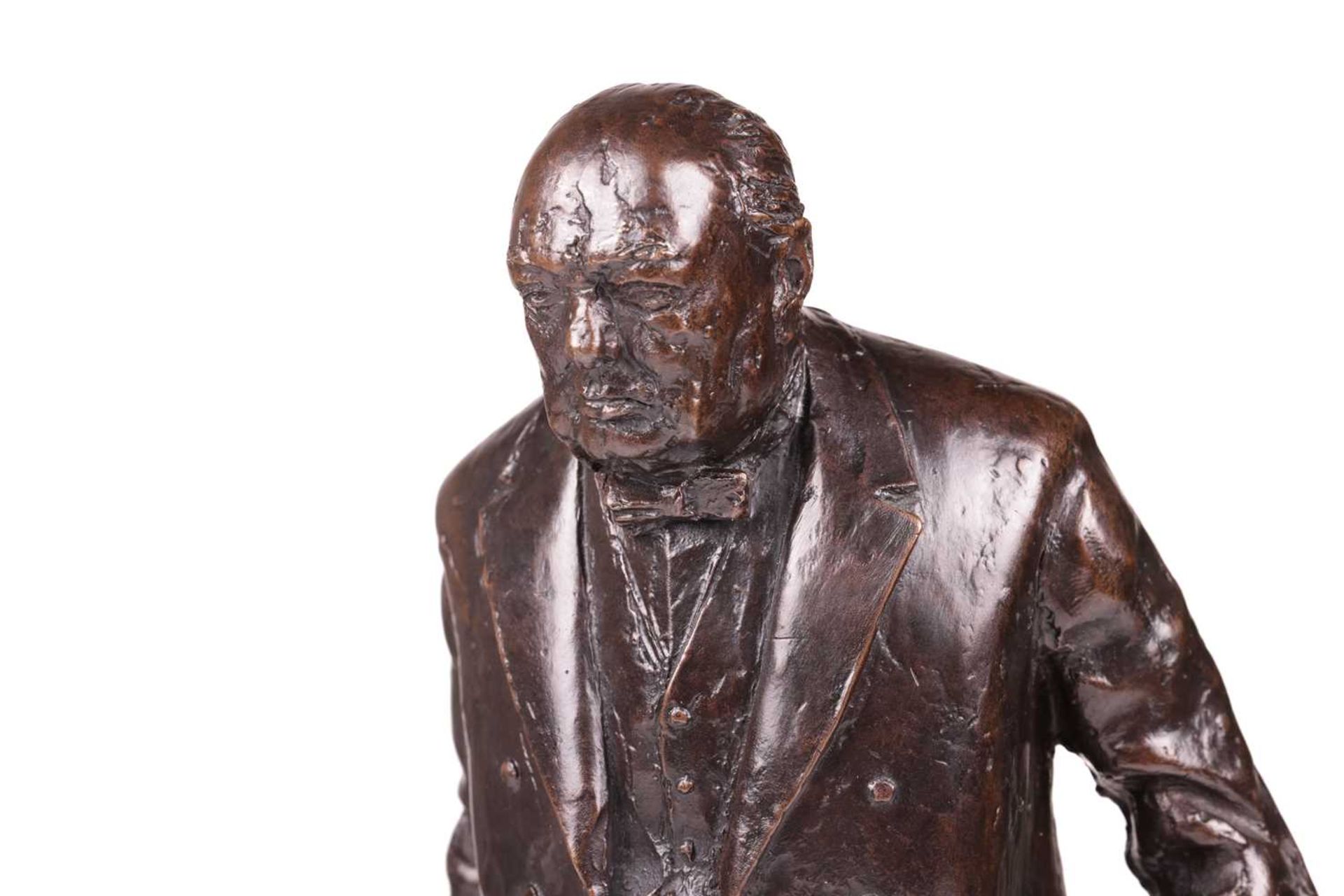 After David McFall (1919-1988) Scottish, a patinated bronze figure of Winston Churchill, standing on - Image 4 of 7