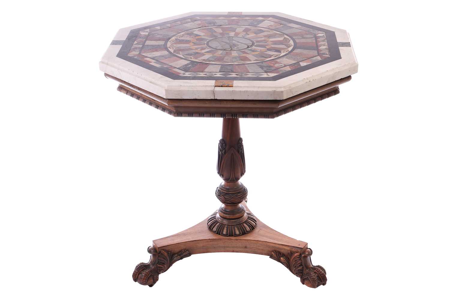 In the Manner of William Trotter, a fine Scottish, George IV carved rosewood and pietra dura marble 