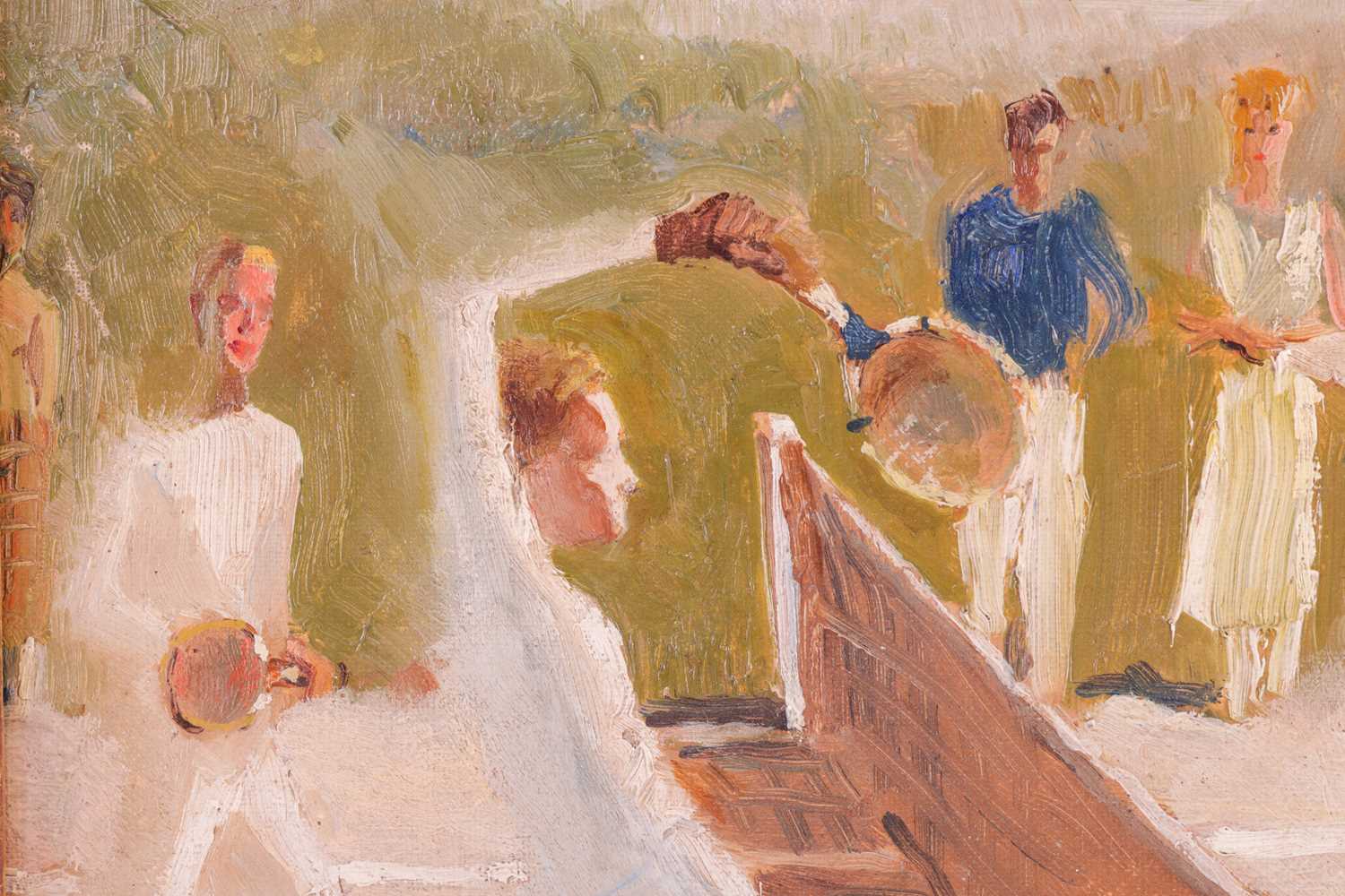European School (Early 20th Century), The Doubles Tennis Match, unsigned, oil on canvas, 27 x 38 cm, - Image 5 of 6