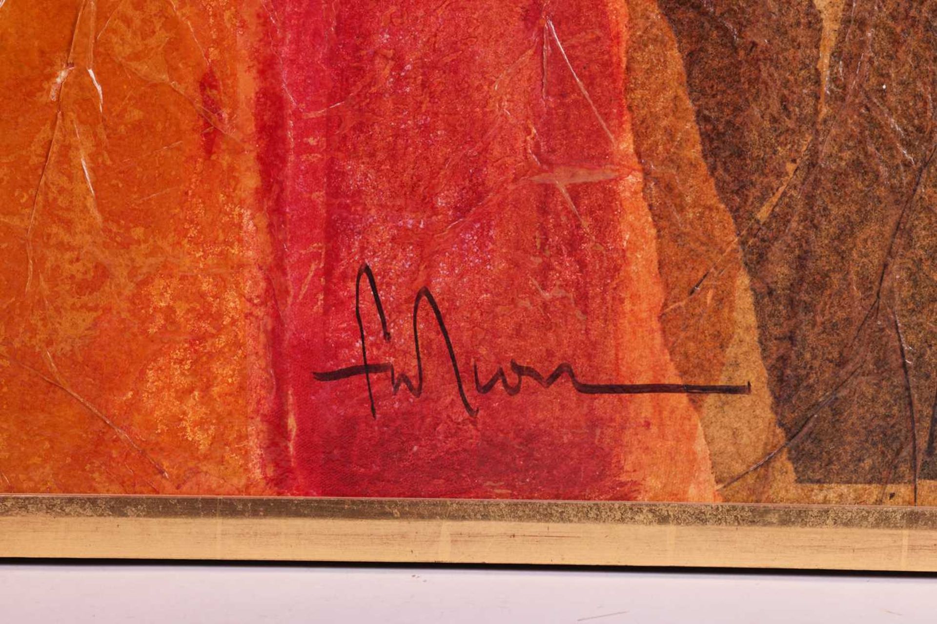 Fulton? (20th century), Abstract in reds and greens, indistinctly signed (lower right), mixed media  - Bild 3 aus 10