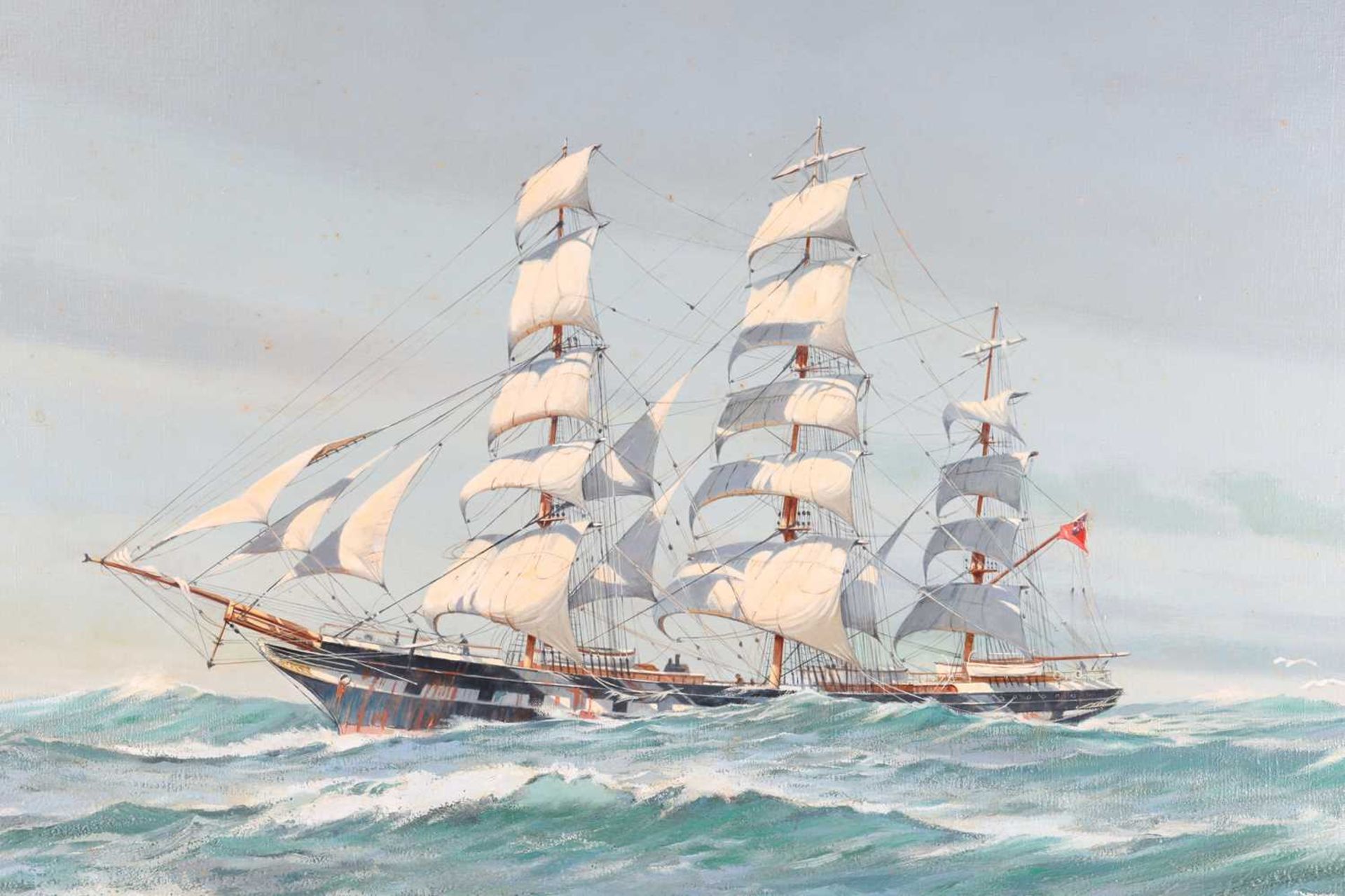 David Brackman (1932-2008), a three-masted sailing ship at sea, oil on canvas, signed to lower left  - Image 2 of 7