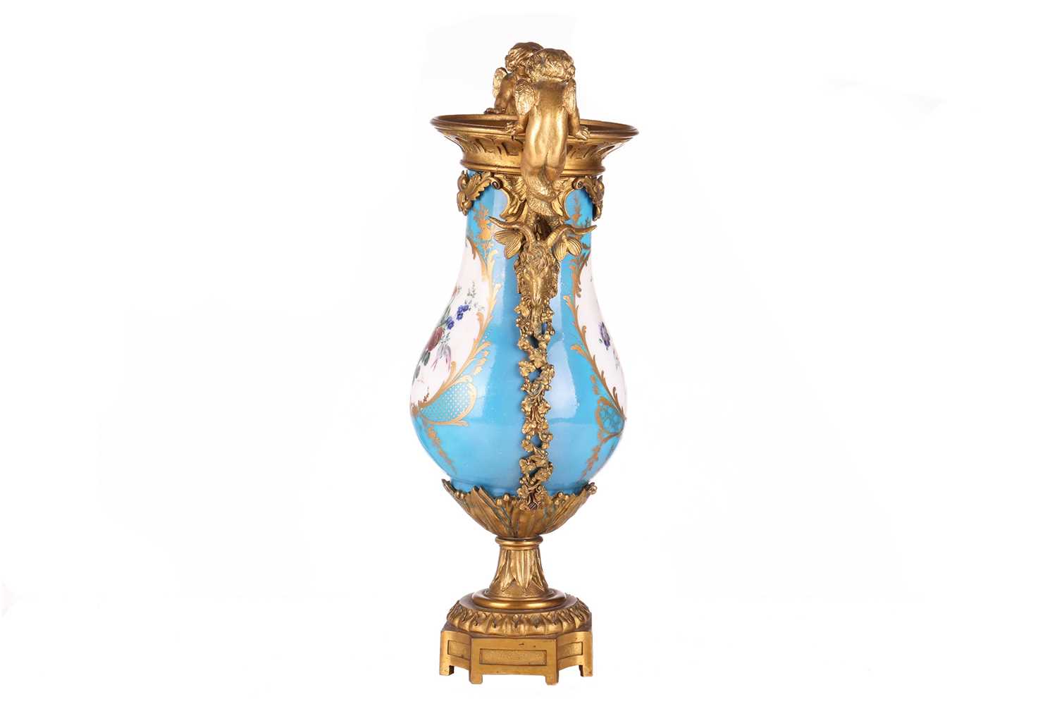 A French Napoleon III Sevres porcelain baluster base painted with scattered blooms and fruits on a B - Image 4 of 13