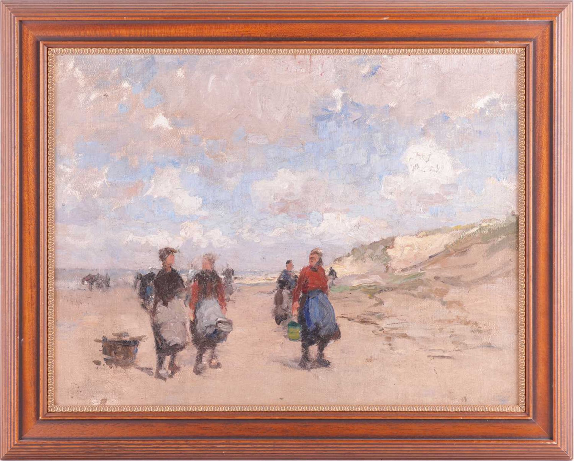 German Grobe (1857-1938), Fishermen's wives on a beach, unsigned, oil on board, 38 x 50 cm, framed 4 - Bild 2 aus 7