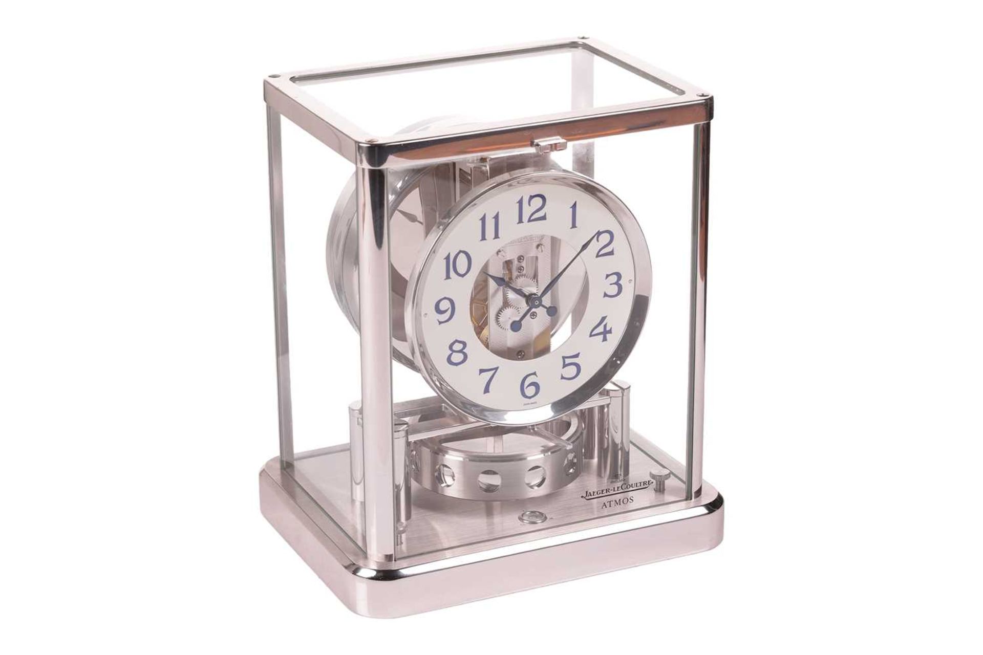 A Jaeger Le Coultre Rhodium plated Atmos 'Classique' mantel clock, the circular dial bearing Arabic  - Bild 2 aus 7