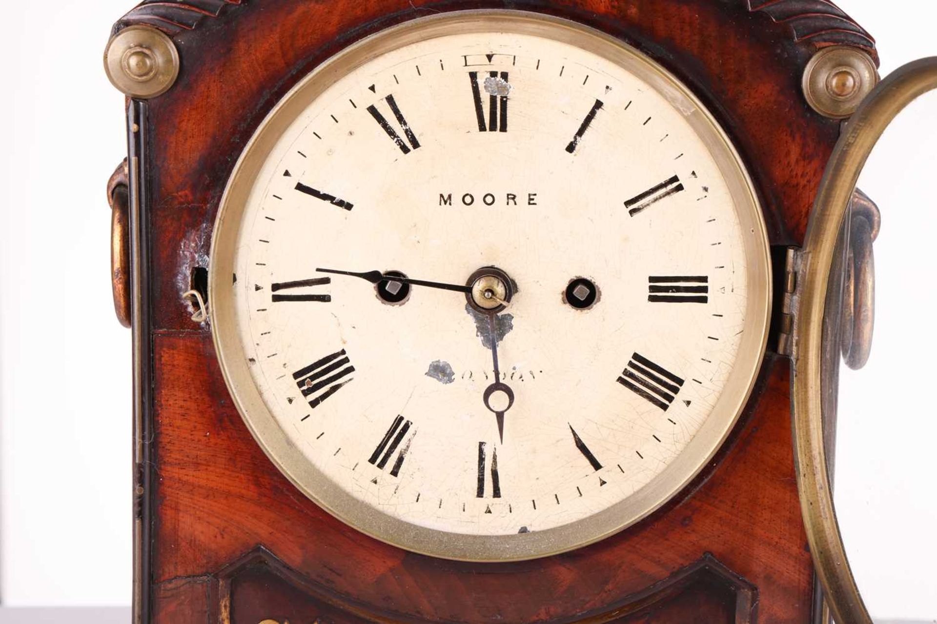 Moore of London a Regency mahogany 8-day twin fusee mantel clock case, with an arched top case and p - Image 6 of 7
