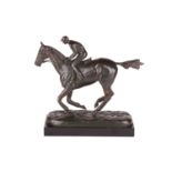 Roger De Minvielle (1897-1987) French, a patinated bronze study of a racehorse and jockey, signed to