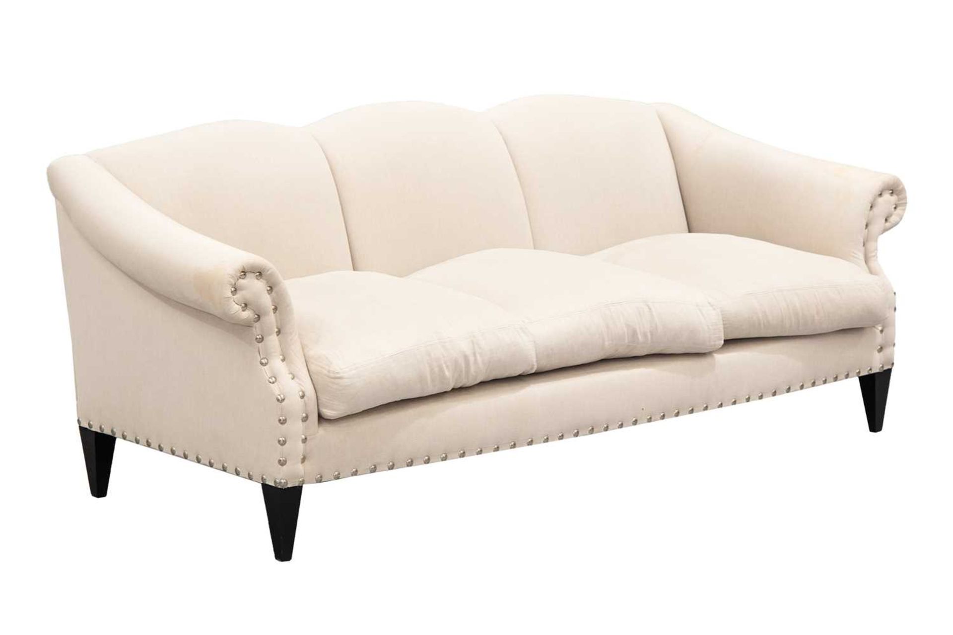 A contemporary triple camelback three-seat sofa, with oatmeal herringbone silk stuff over upholstery - Image 2 of 4