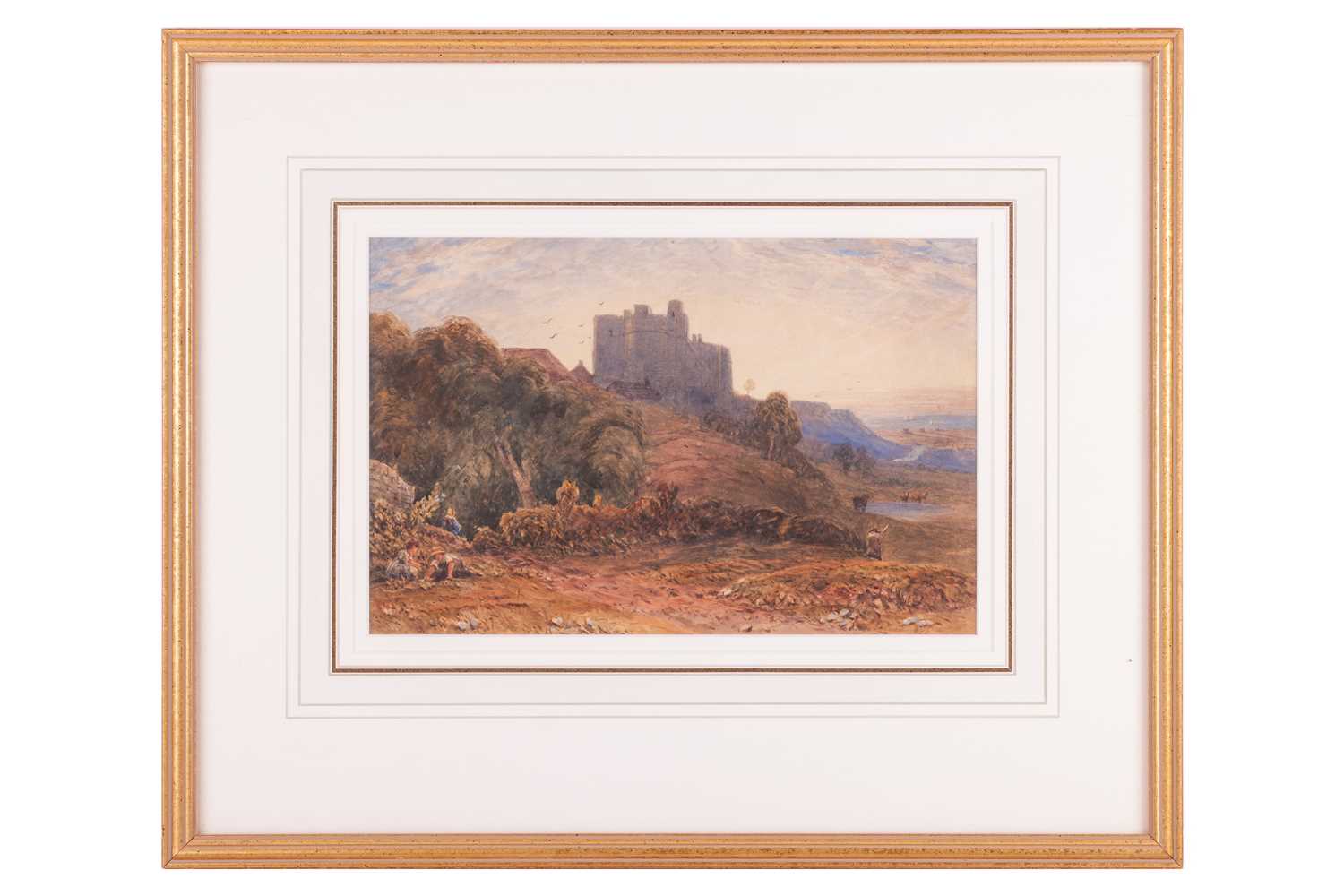 David Cox Jnr. (1808 - 1885), Hilltop Castle with sea beyond, unsigned, watercolour, 19.5 x 29.5 cm,