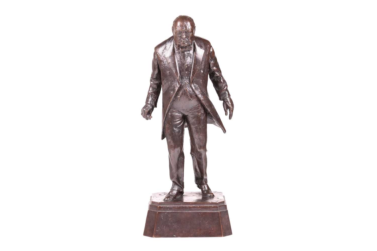 After David McFall (1919-1988) Scottish, a patinated bronze figure of Winston Churchill, standing on