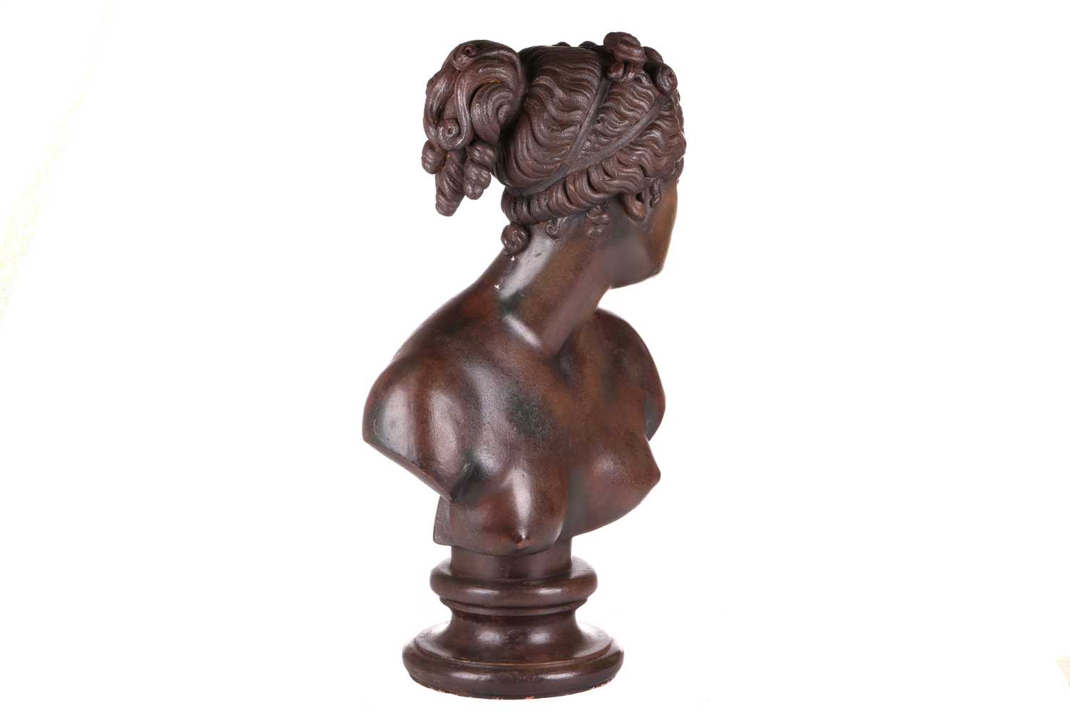 After the antique, a large eathernware and composite bust of Diana, with bronzed finish, on an inter - Image 4 of 10