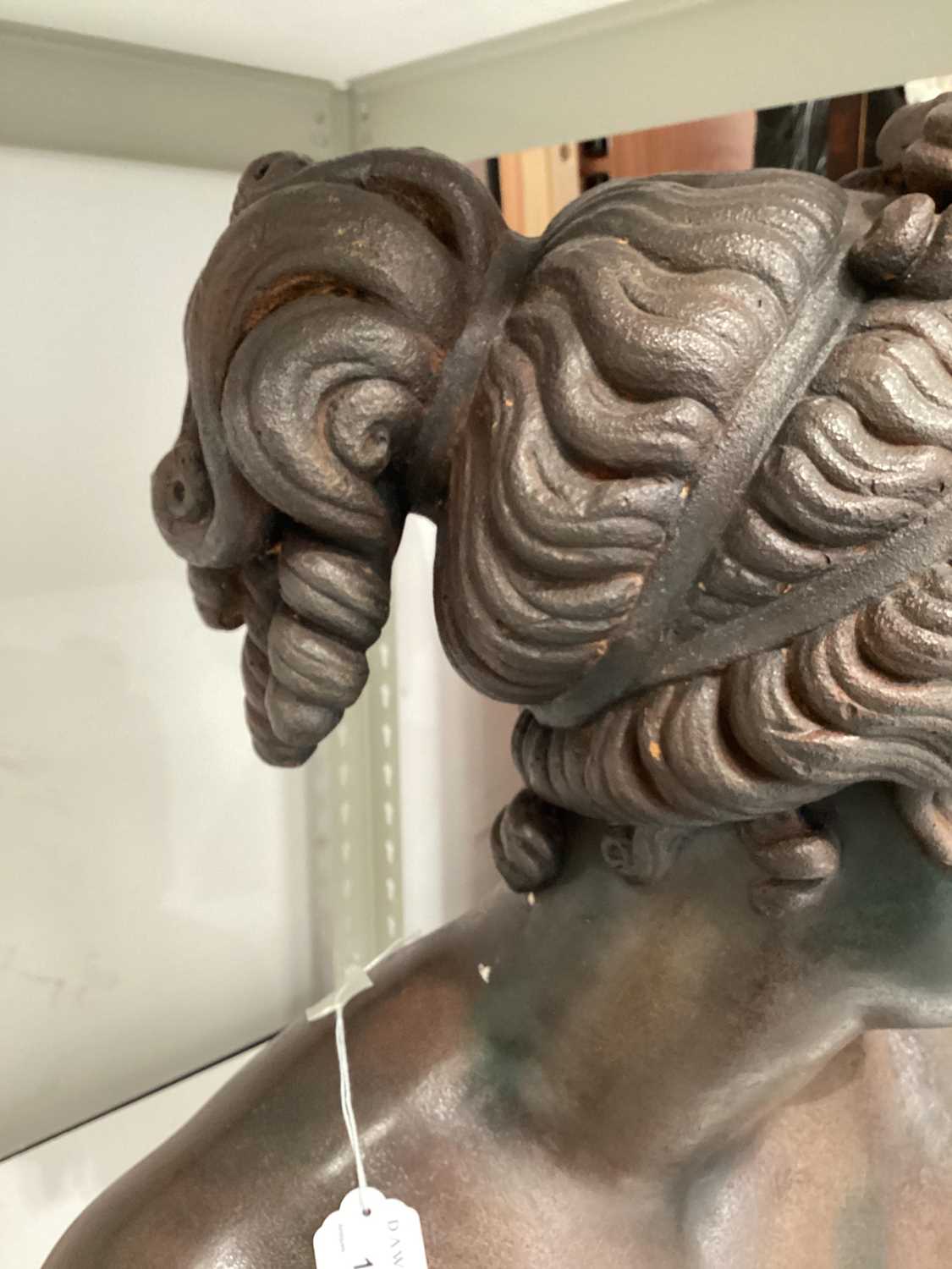 After the antique, a large eathernware and composite bust of Diana, with bronzed finish, on an inter - Image 5 of 10