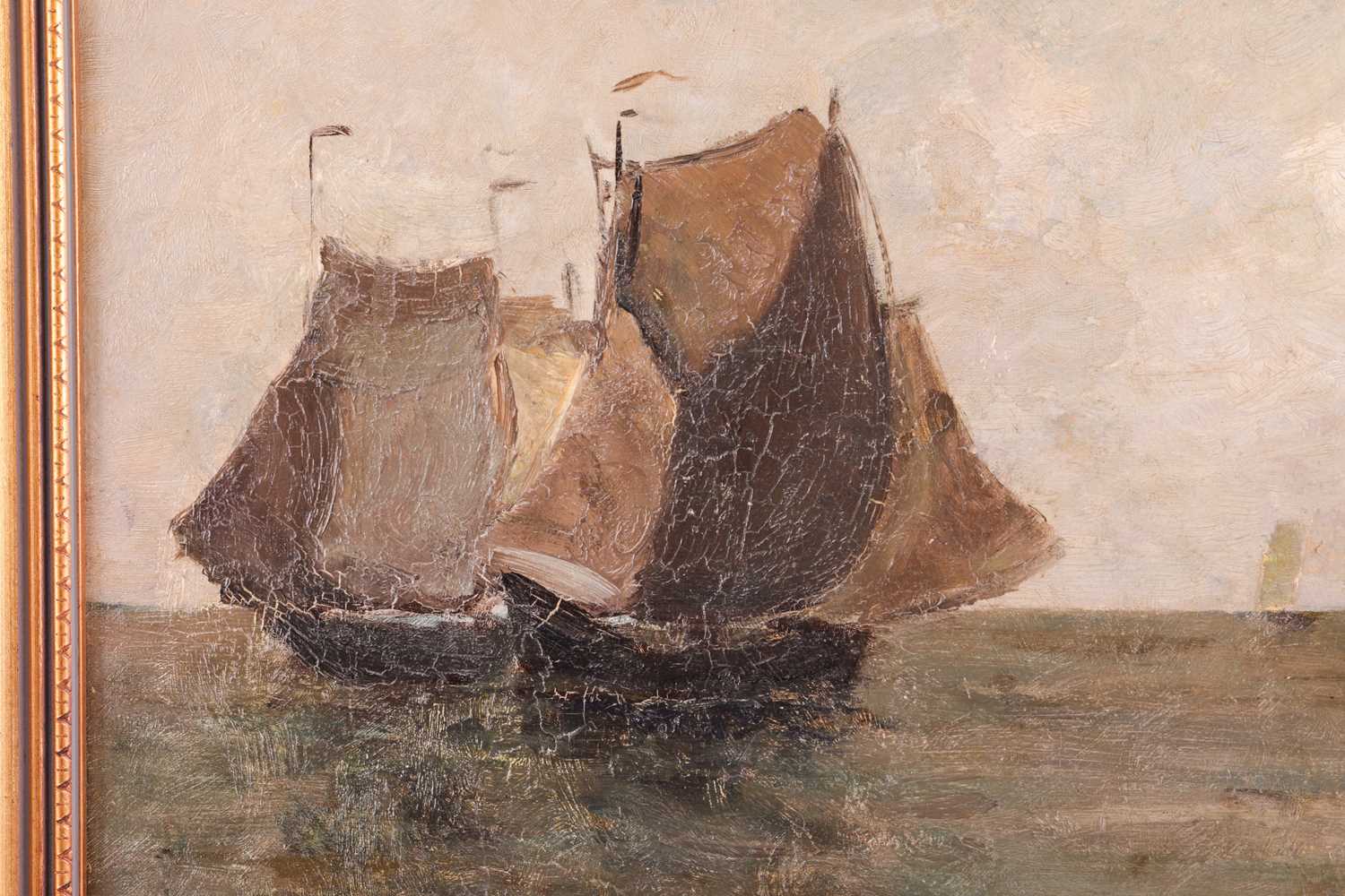 German Grobe (1857-1938), seascape with boats, oil on panel, signed to lower right corner, 32 cm x 4 - Image 5 of 7