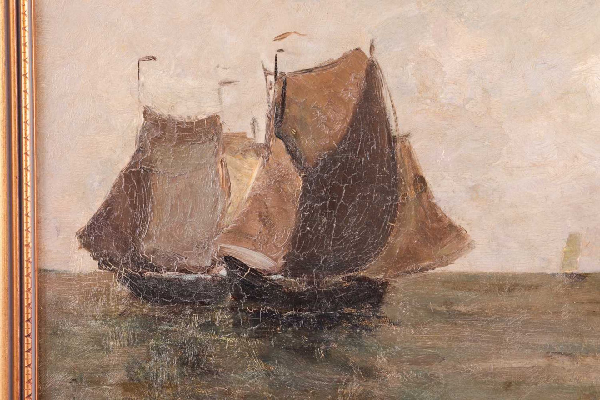 German Grobe (1857-1938), seascape with boats, oil on panel, signed to lower right corner, 32 cm x 4 - Bild 5 aus 7