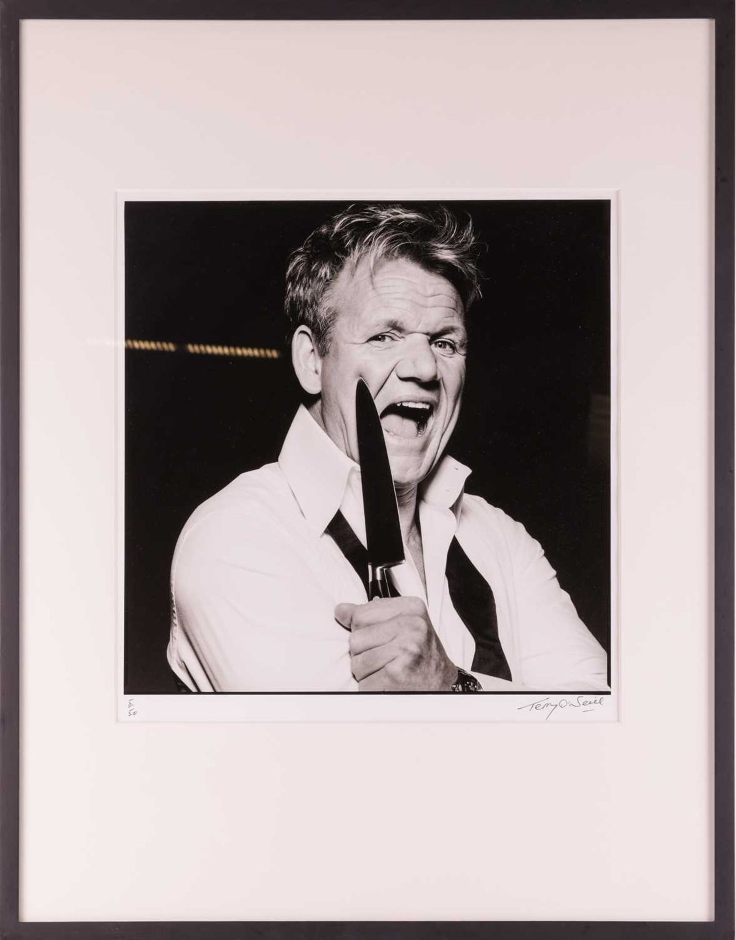 Terry O'Neill (1938 - 2019), Gordon Ramsay with Knife (2007), signed 'Terry O'Neill' (lower right) n - Image 2 of 6
