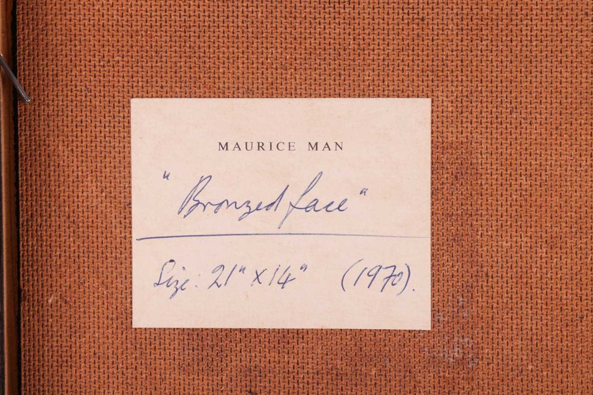 Maurice Man (1921 - 1997), 'Bronzed face' (1970), artist's label verso, oil on board, 53 x 35.5 cm,  - Bild 8 aus 9