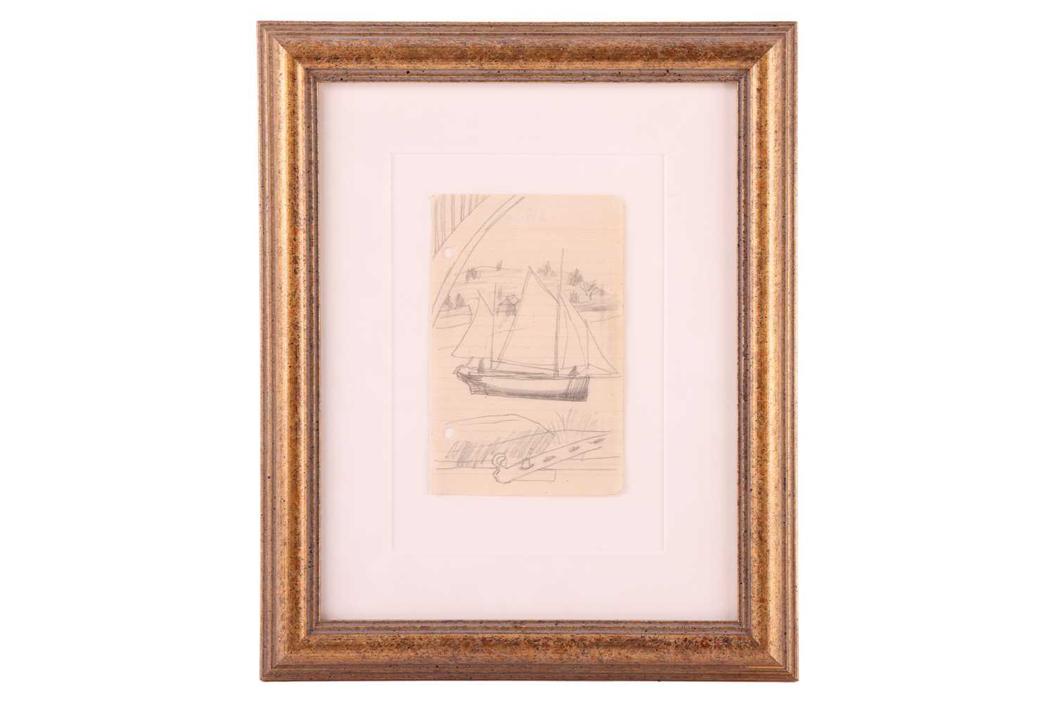 Ben Nicholson (1894-1982), Sailing boat through a window, Isle of Wight, unsigned, pencil on notepap