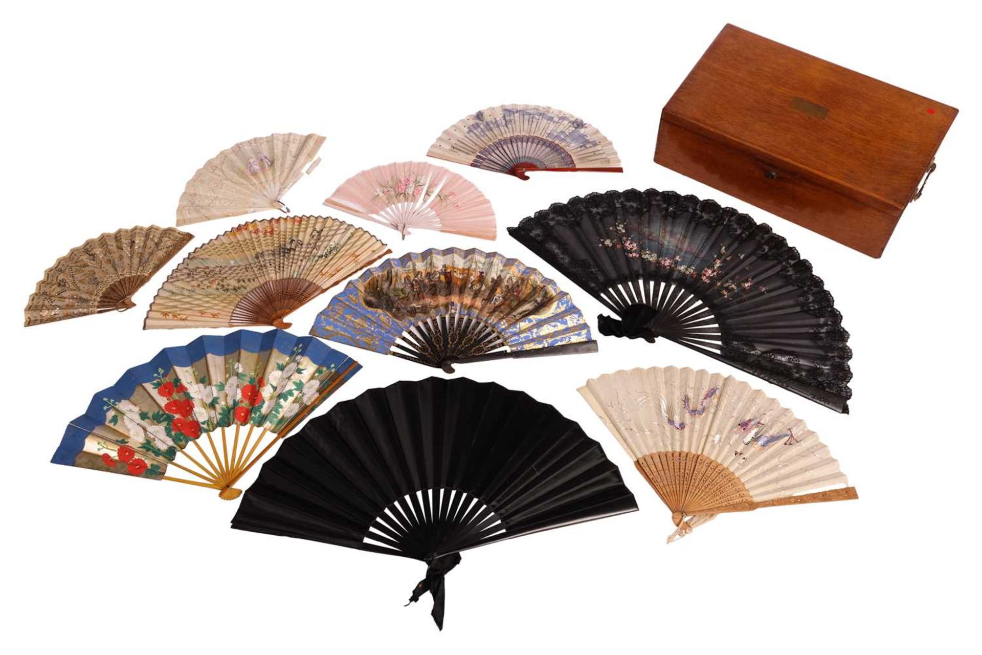 A collection of ten late 19th and early 20th century fans, Japanese, Chinese and European, including