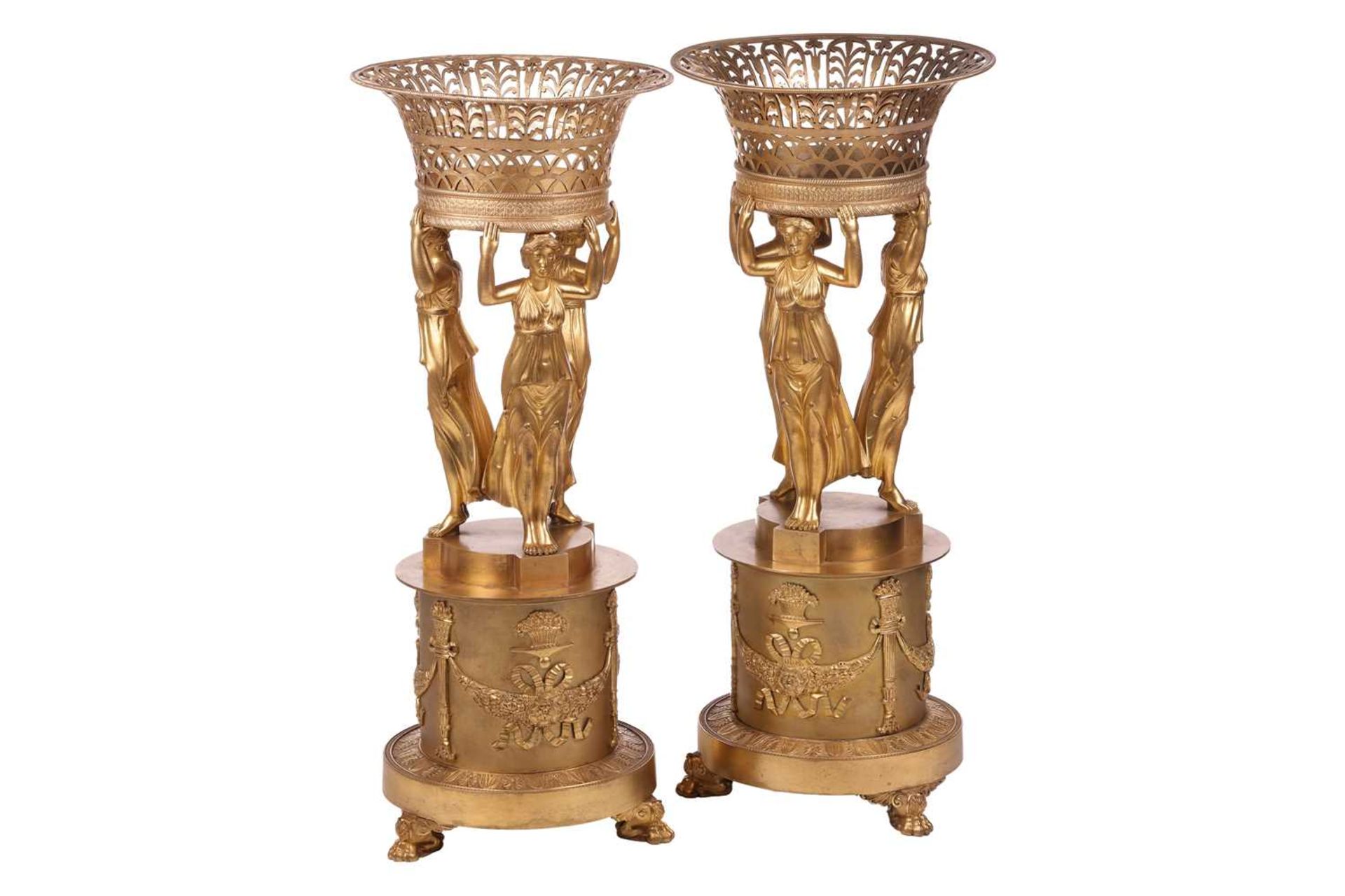 Manner of Pierre-Philippe Thomire (1751-1843) French, a pair of large ormolu Empire figural centrepi - Bild 3 aus 6
