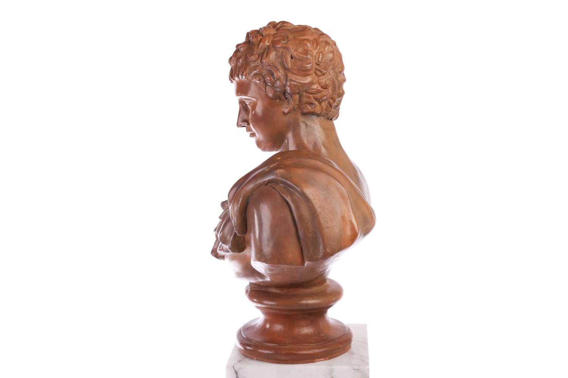 After the antique, a large terracotta bust of Hermes, on an integral socle, 57 cm x 39 cm, together  - Image 5 of 19