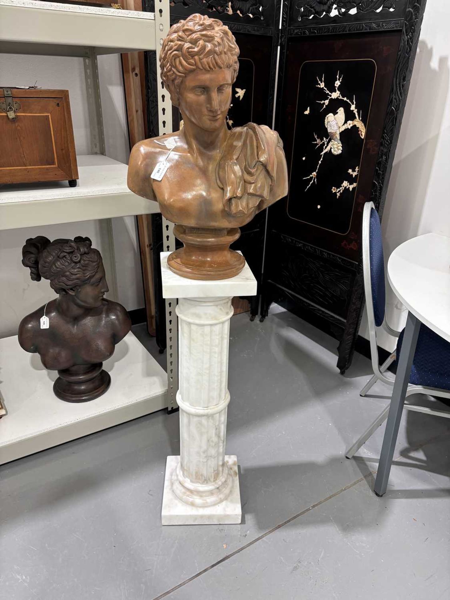 After the antique, a large terracotta bust of Hermes, on an integral socle, 57 cm x 39 cm, together  - Image 7 of 19