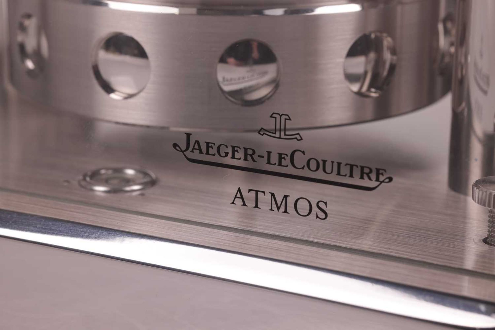 A Jaeger Le Coultre Rhodium plated Atmos 'Classique' mantel clock, the circular dial bearing Arabic  - Image 7 of 7