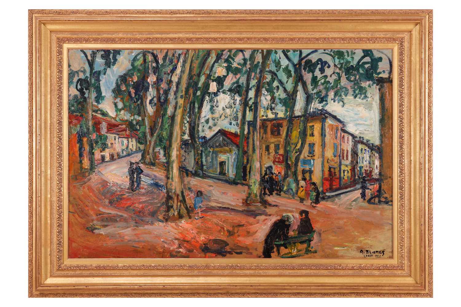 Arbit Blatas (Lithuanian, 1908-1999), Figures in a square at Ceret, signed and dated 'A. Blatas Cere