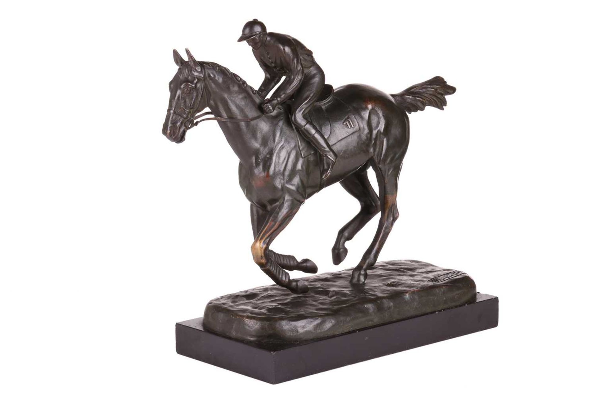Roger De Minvielle (1897-1987) French, a patinated bronze study of a racehorse and jockey, signed to - Image 3 of 7