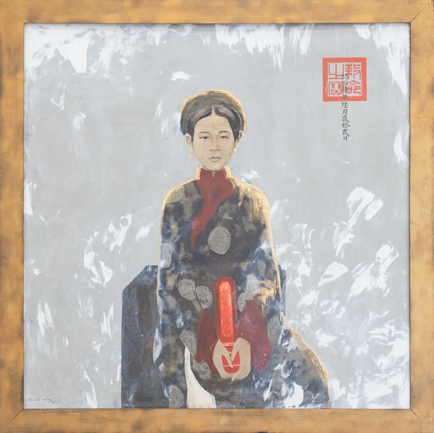 Bui Huu Hung (Vietnamese, b.1957), Portrait of a Lady in a blue and red costume, signed and dated 'B - Image 2 of 8