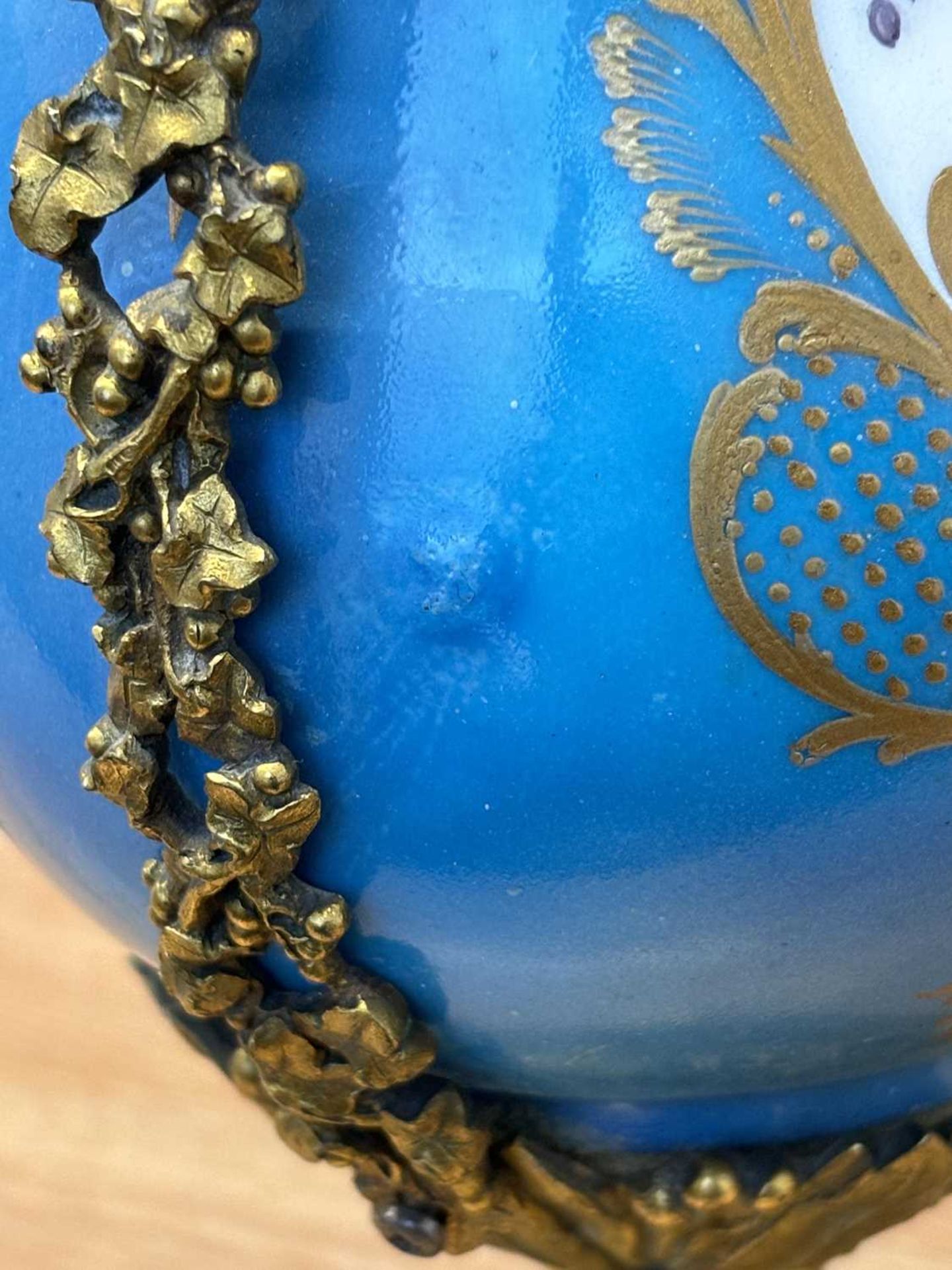 A French Napoleon III Sevres porcelain baluster base painted with scattered blooms and fruits on a B - Image 7 of 13