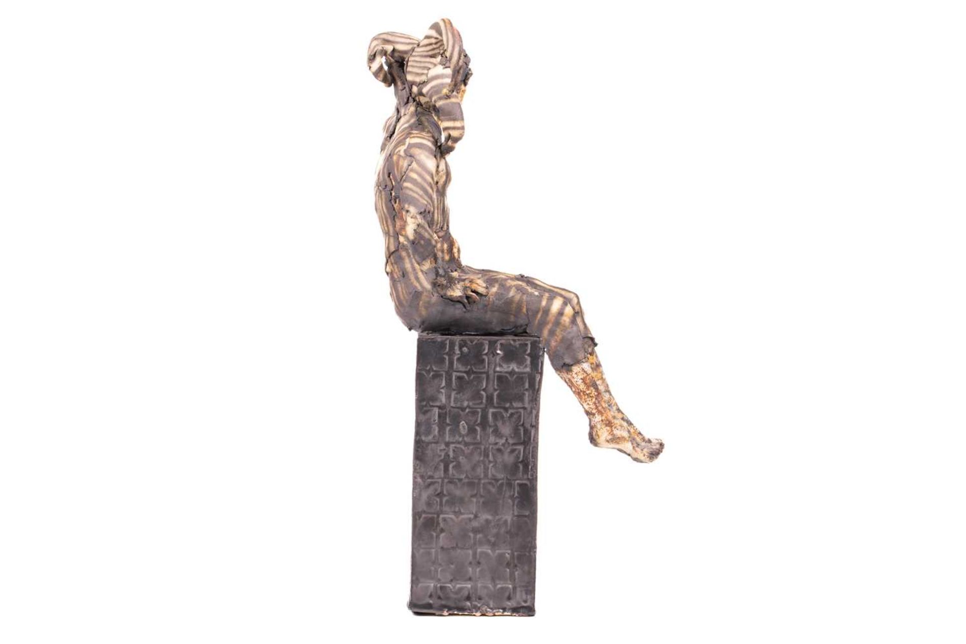 April Young (contemporary), 'Jester', a painted ceramic figure, the jester seated on a rectangular p - Bild 7 aus 7