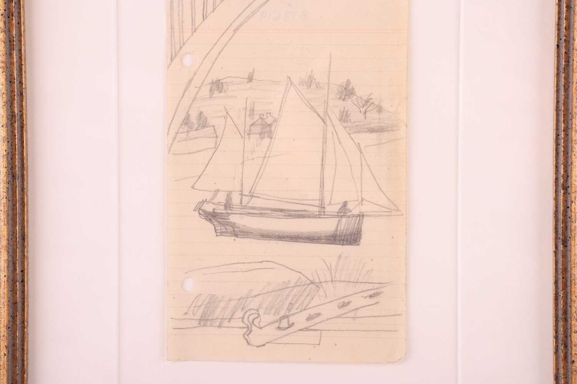 Ben Nicholson (1894-1982), Sailing boat through a window, Isle of Wight, unsigned, pencil on notepap - Image 2 of 7