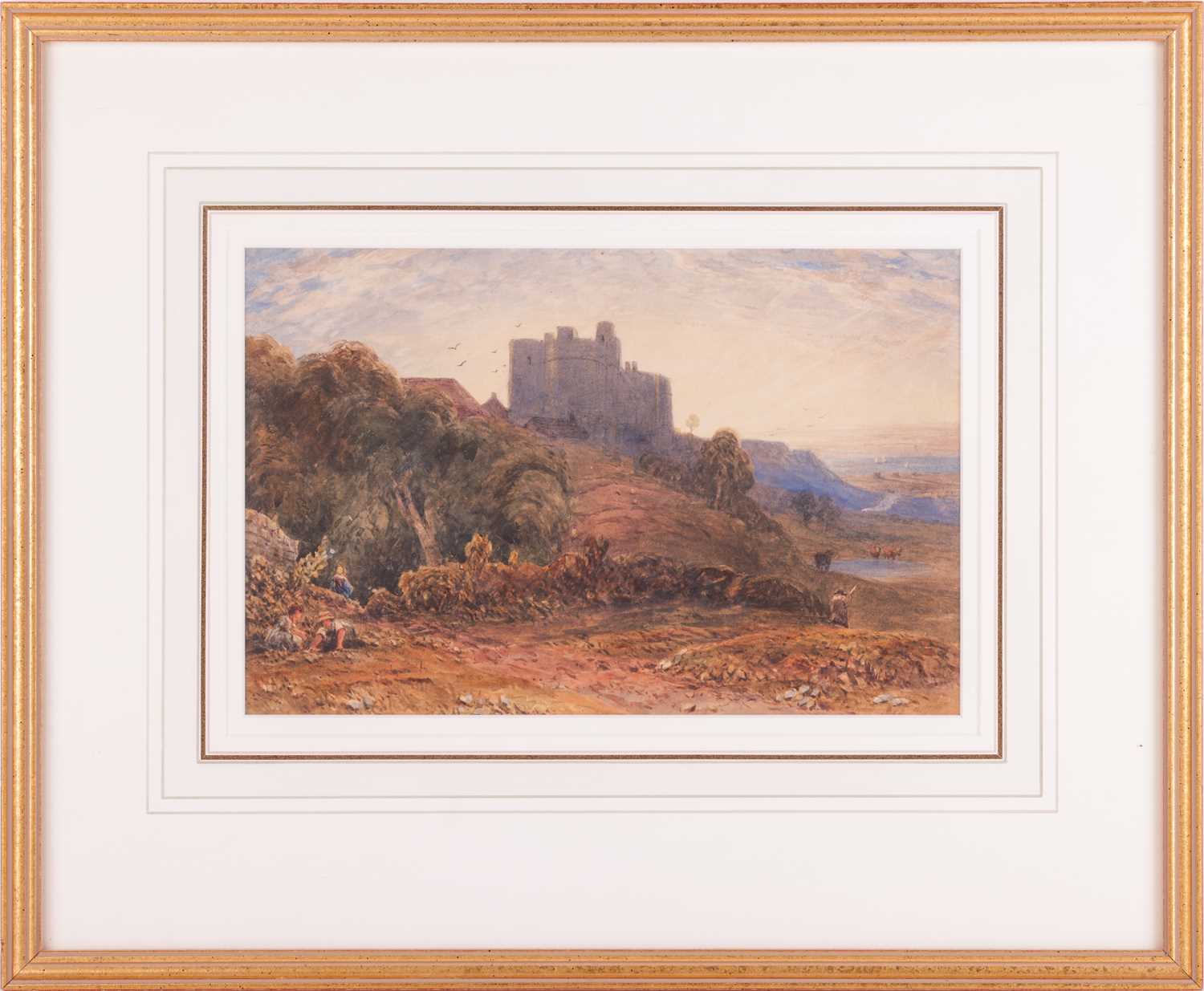 David Cox Jnr. (1808 - 1885), Hilltop Castle with sea beyond, unsigned, watercolour, 19.5 x 29.5 cm, - Image 2 of 10
