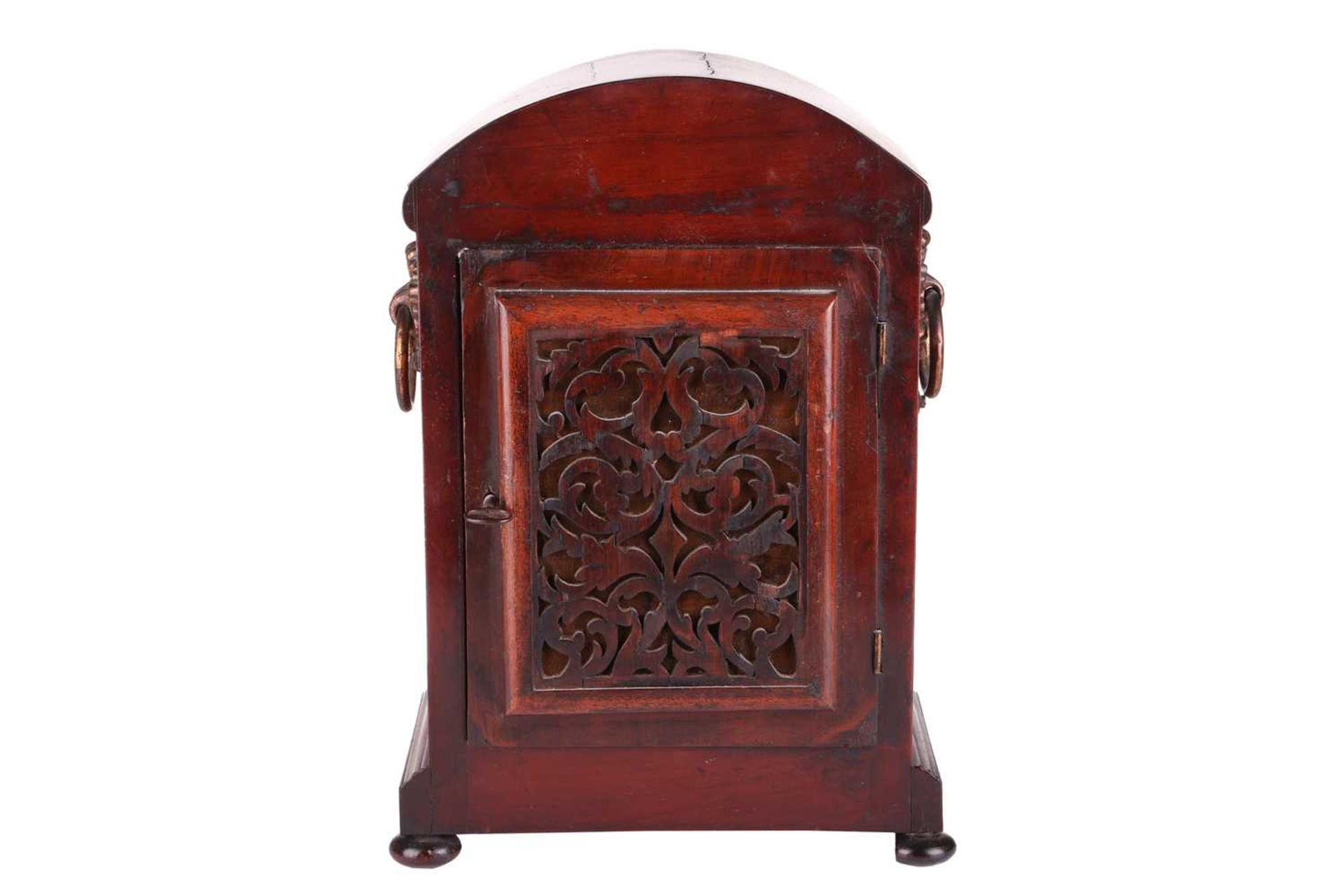 Moore of London a Regency mahogany 8-day twin fusee mantel clock case, with an arched top case and p - Image 4 of 7