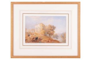 Henry Gastineau (1791 - 1876), 'Easby Abbey on the Swale', unsigned, 18 x 27 cm, framed and glazed