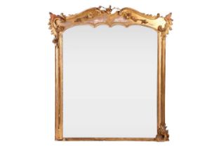 A 19th century giltwood overmantel mirror, the shaped top with applied floral sprays, foliate