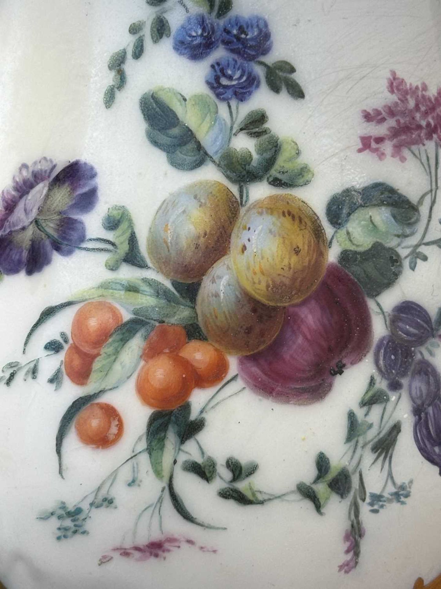 A French Napoleon III Sevres porcelain baluster base painted with scattered blooms and fruits on a B - Image 6 of 13