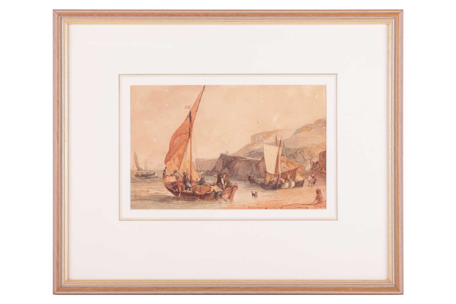Samuel Owen (1768 - 1857), Fishing Boats Off a Rocky Shore, signed 'S. Owen' (lower left), watercolo