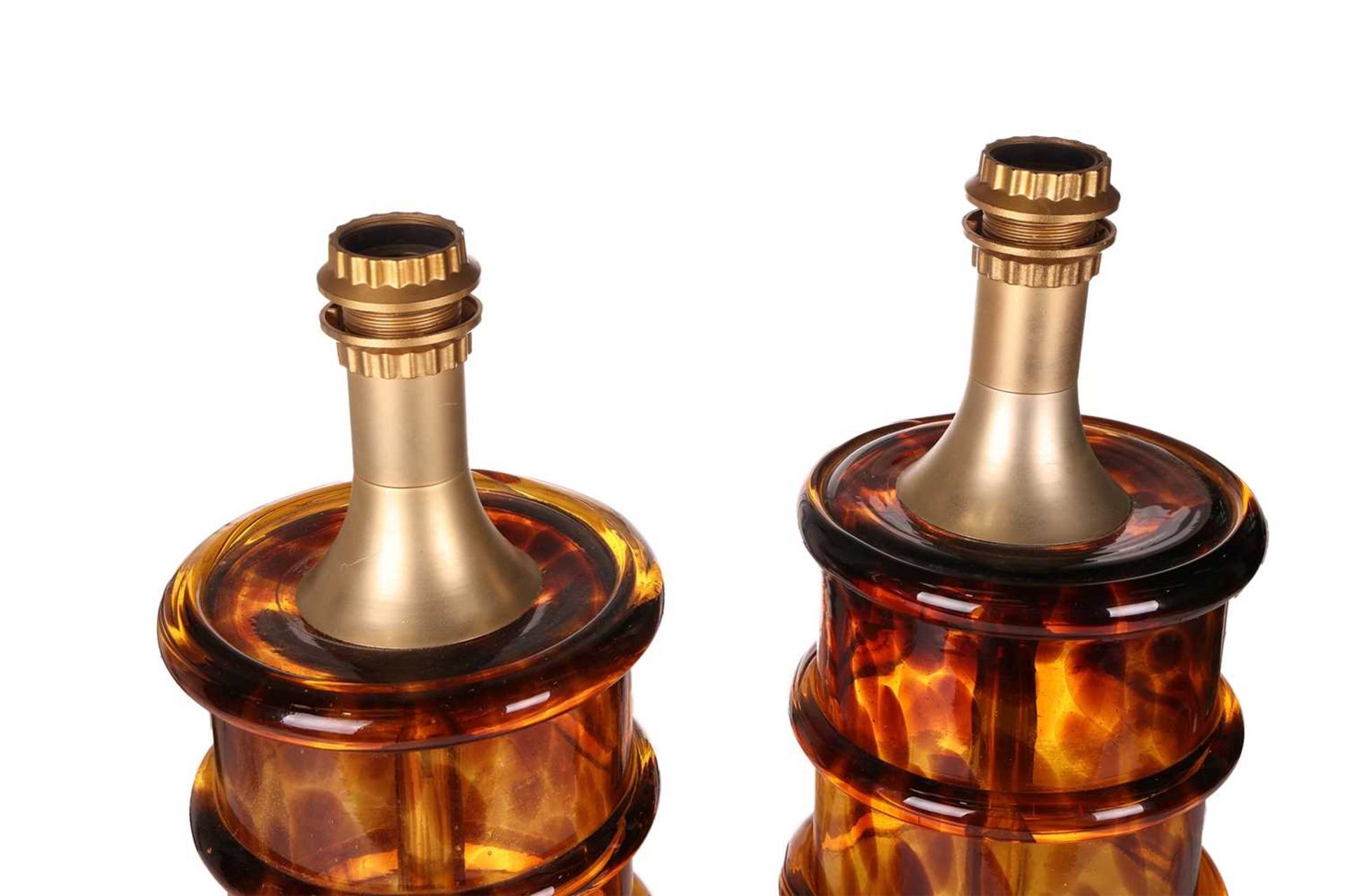 A pair of large Murano glass table lamps, amber coloured smoked glass with ribbed design, together w - Bild 4 aus 4
