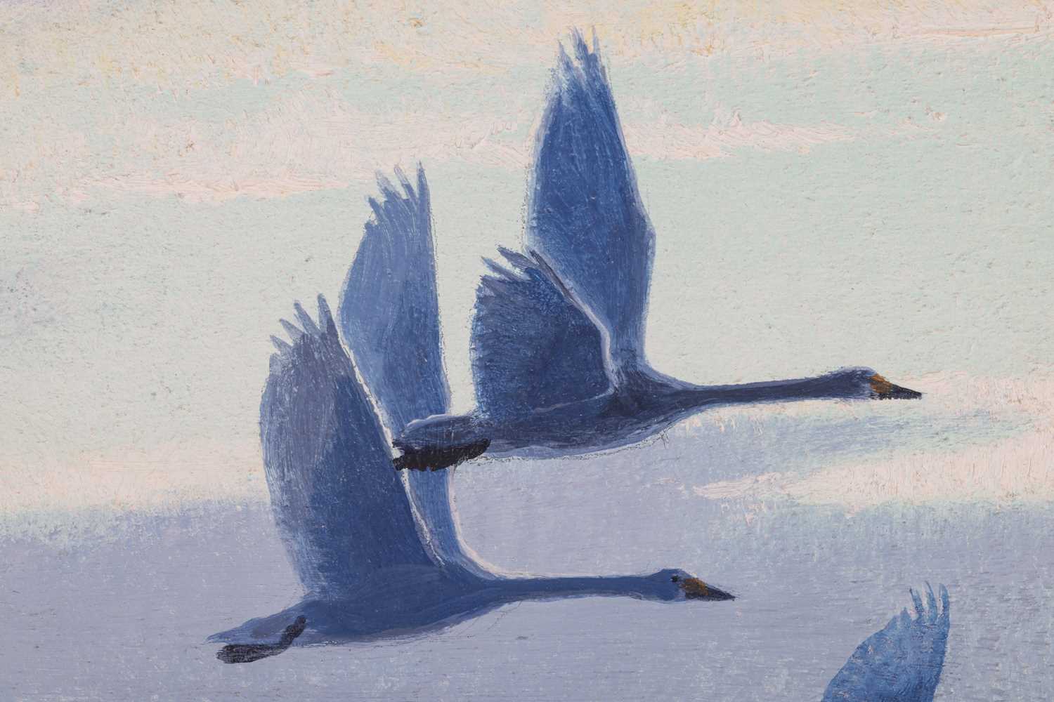 Peter Scott (1909 - 1989), Whooper swans over Marshes, signed and dated 'Peter Scott 1969' (lower ri - Image 4 of 10