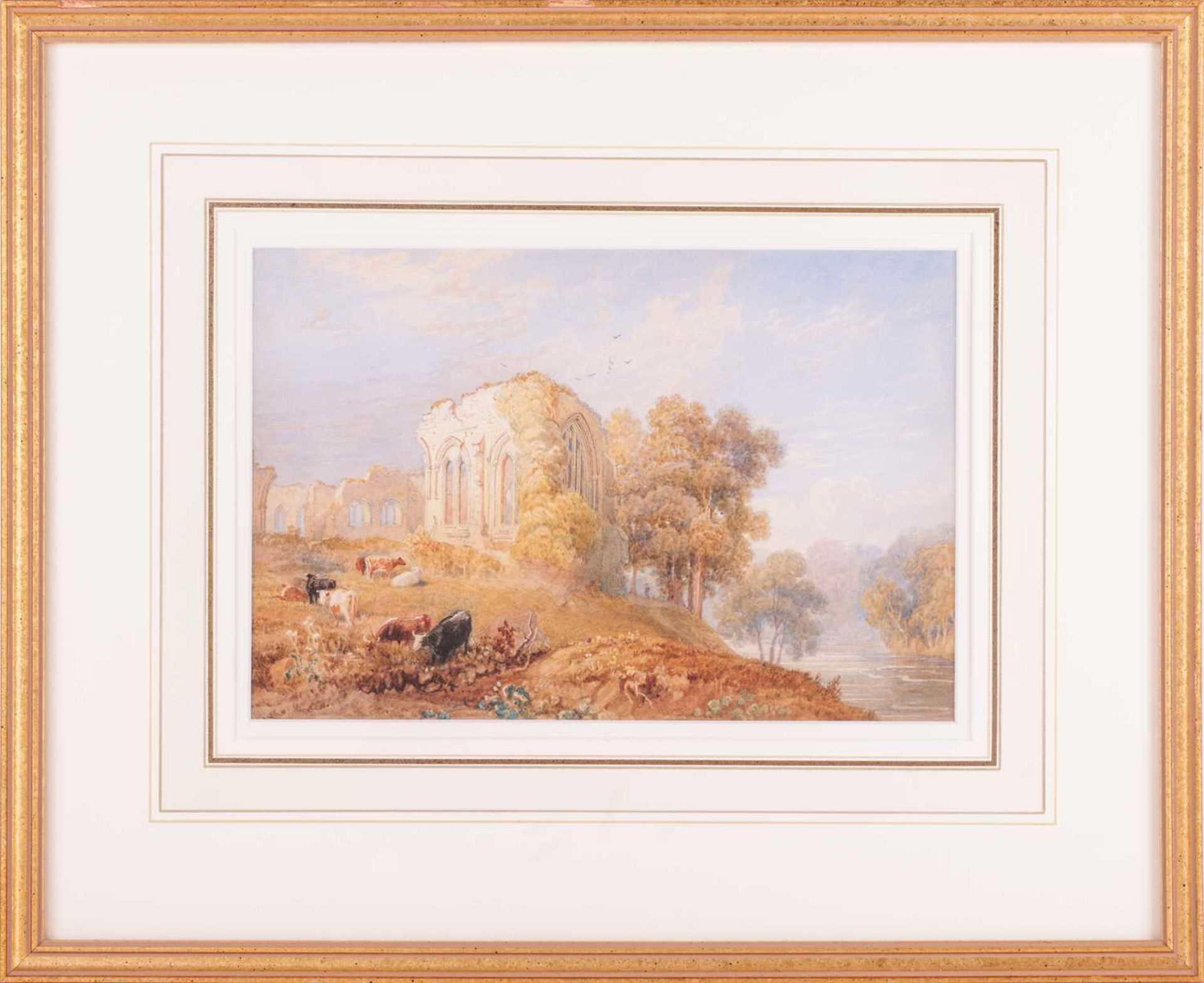 Henry Gastineau (1791 - 1876), 'Easby Abbey on the Swale', unsigned, 18 x 27 cm, framed and glazed 3 - Image 2 of 6