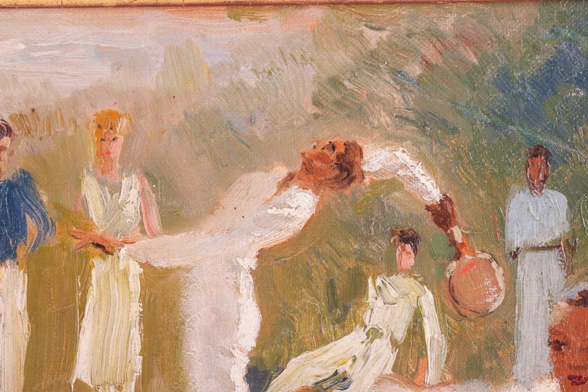 European School (Early 20th Century), The Doubles Tennis Match, unsigned, oil on canvas, 27 x 38 cm, - Image 4 of 6